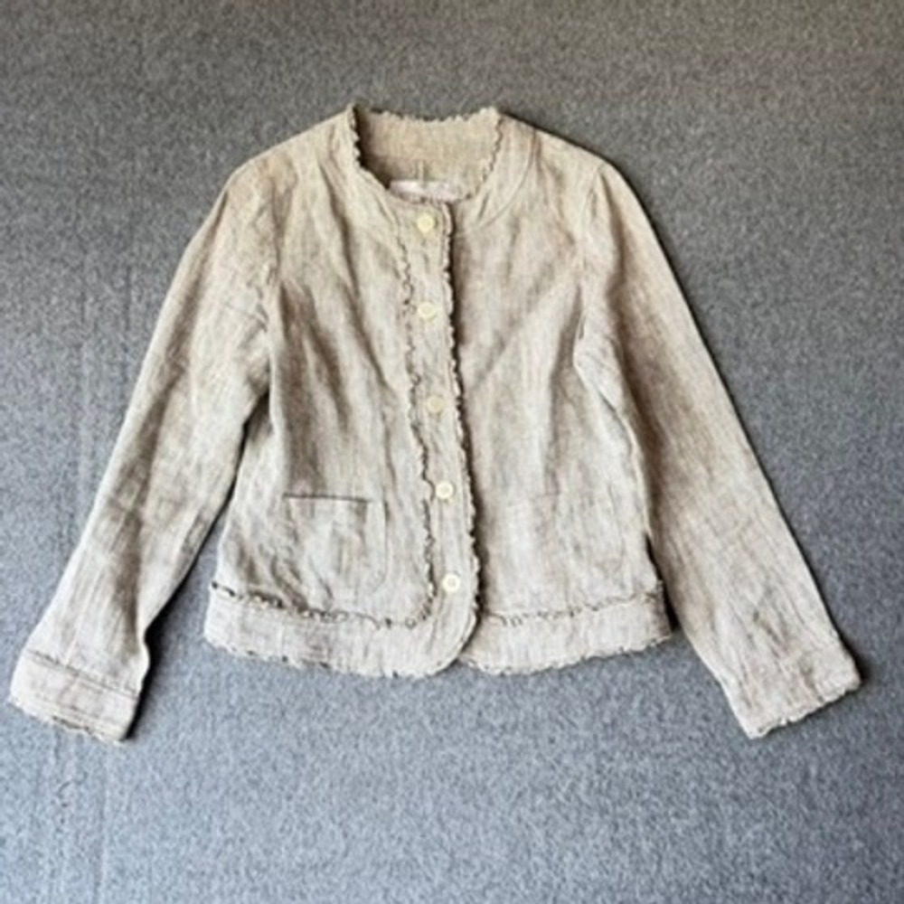 AWAW Junko Shimada Linen Ruffle Blazer Jacket Beige Oatmeal Womens Size XS 9AR